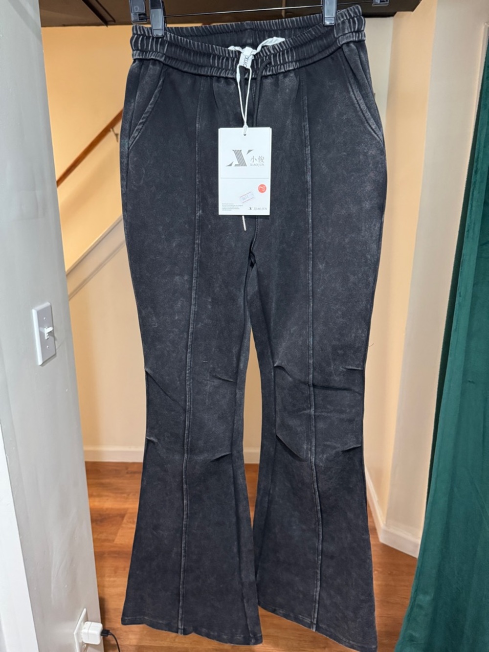 Black Washed Flared Drawstring Pants
